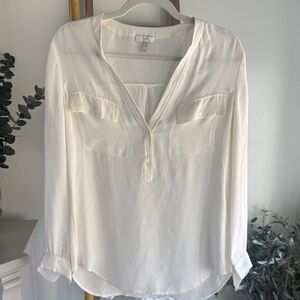 100% Silk Joie Cream V-Neck Pocket Blouse